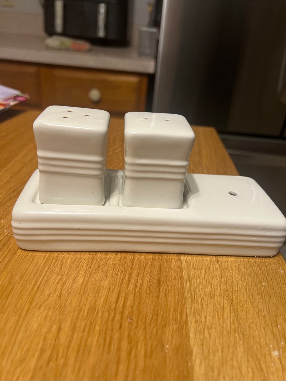 Nora Fleming White Ceramic Salt & Pepper Shaker Set with Tray